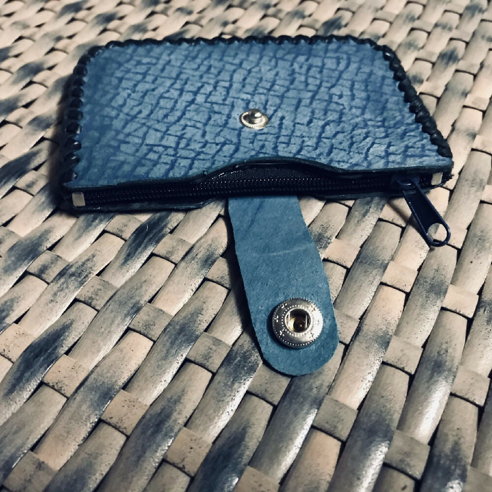 Blue Kangaroo Leather Card & Coin Purse