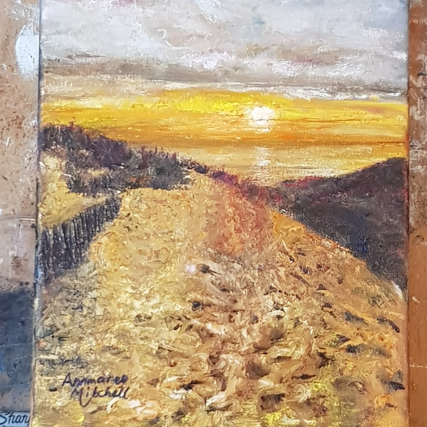"Sunset Walk"  Oil Painting and Poem By Annmaree Mitchell, Free Shipping