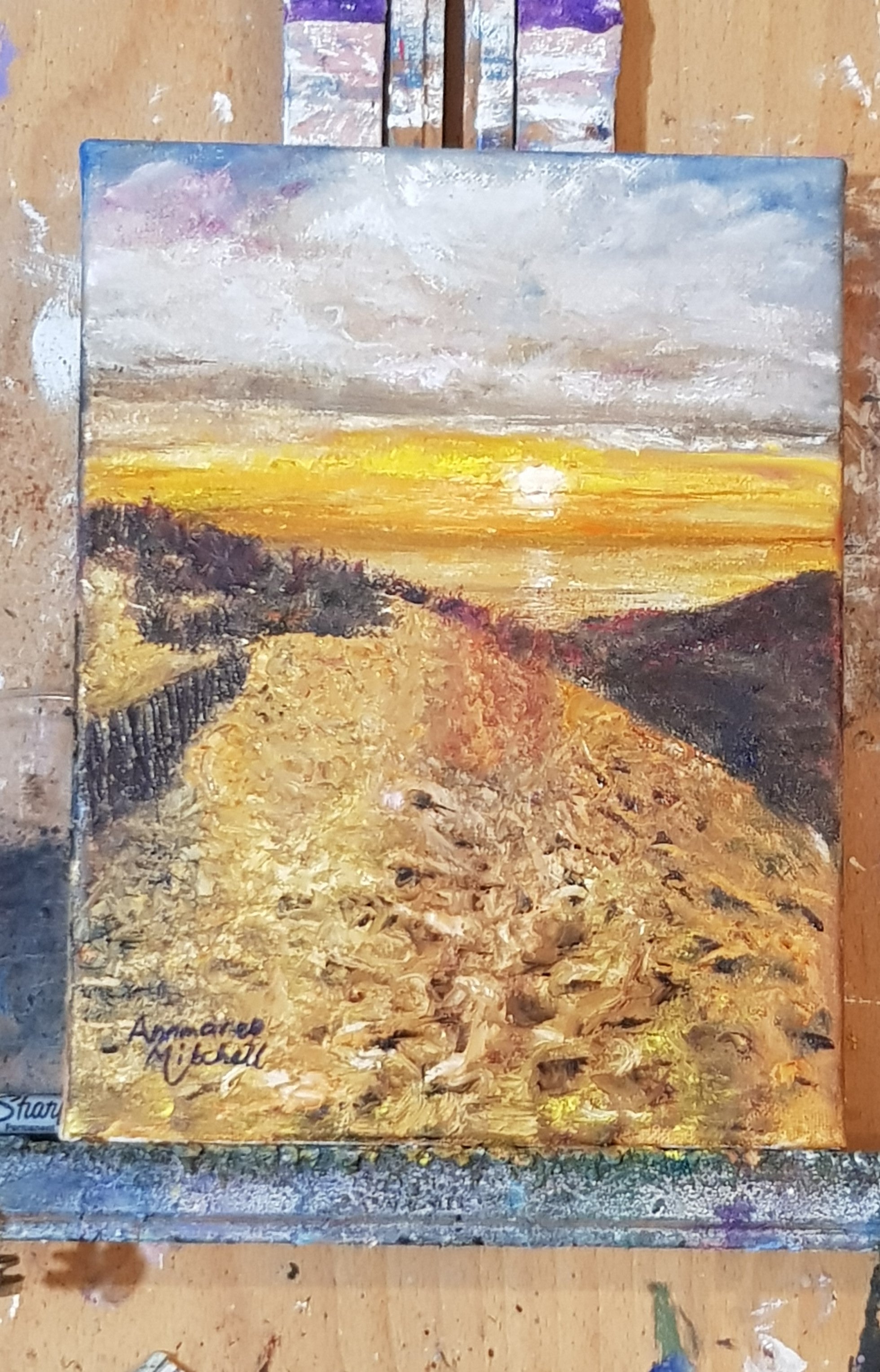 "Sunset Walk"  Oil Painting and Poem By Annmaree Mitchell, Free Shipping