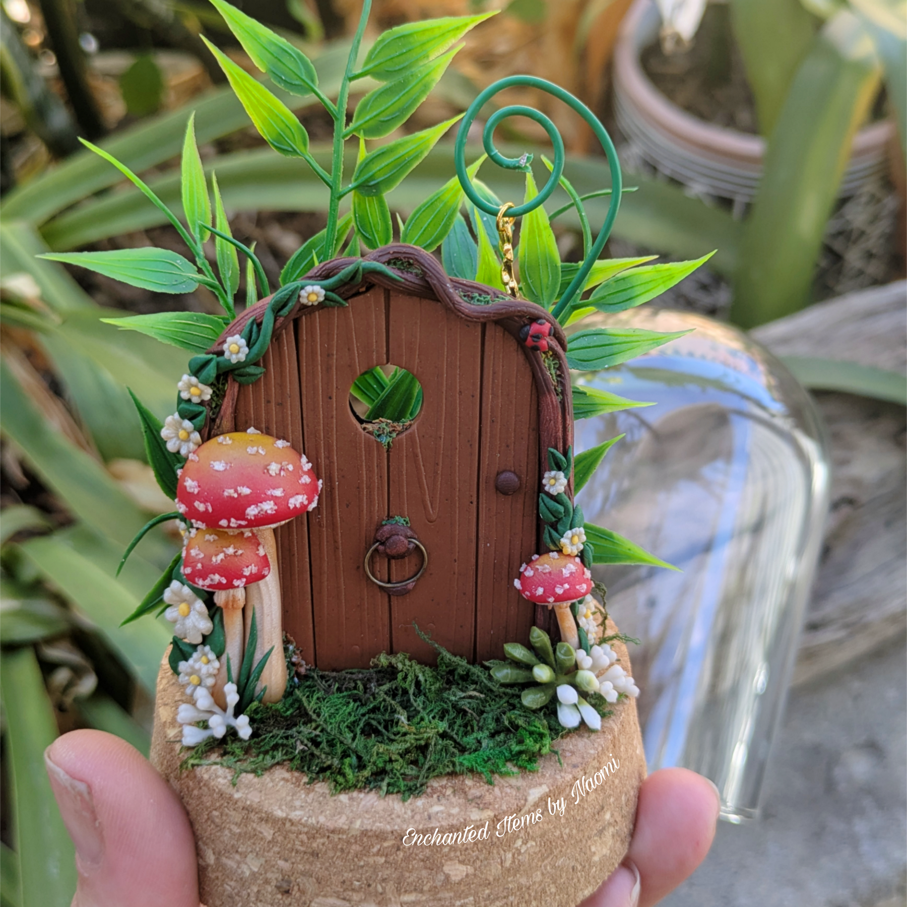 Hand Sculpted Woodland Fairy Door in Glass Dome