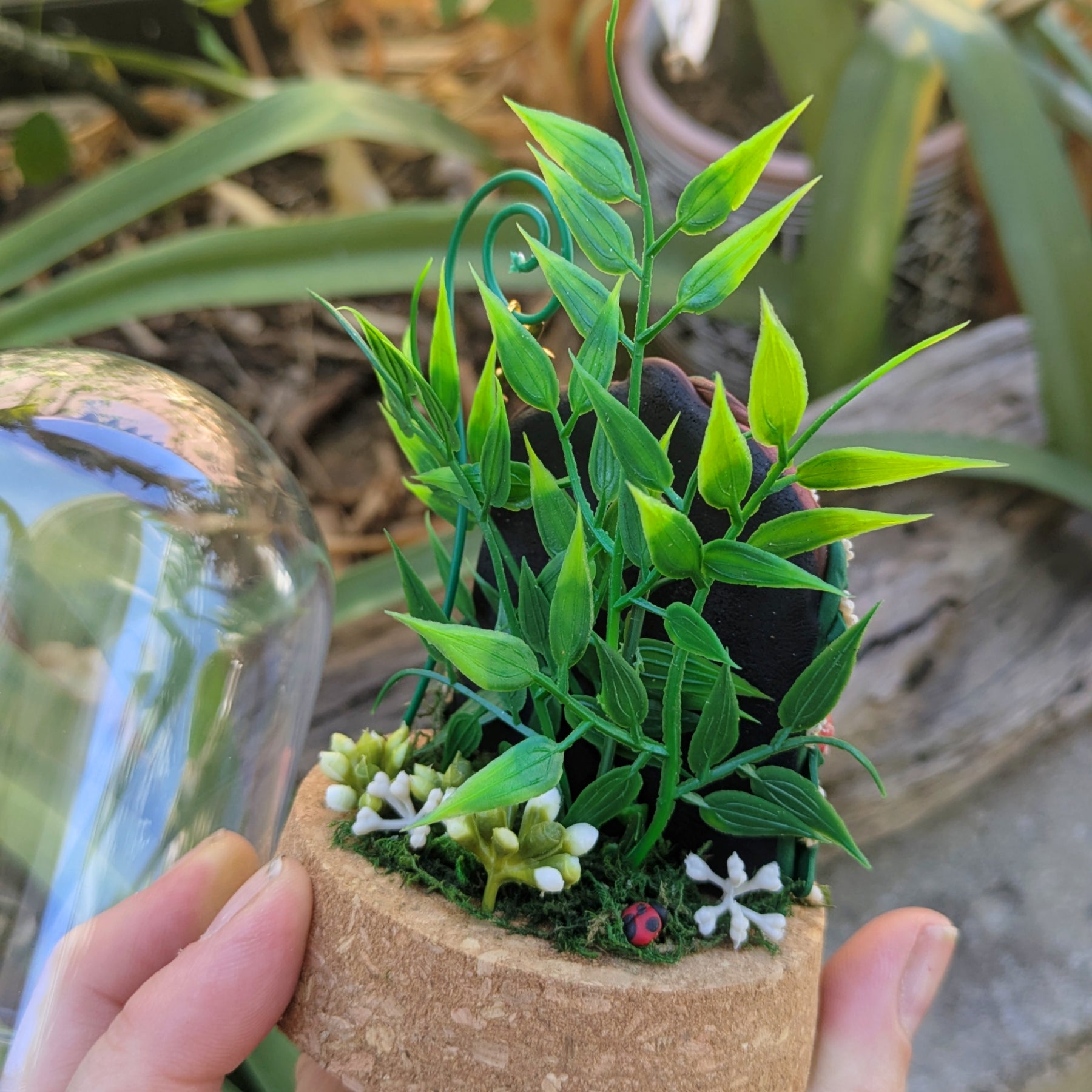 Hand Sculpted Woodland Fairy Door in Glass Dome