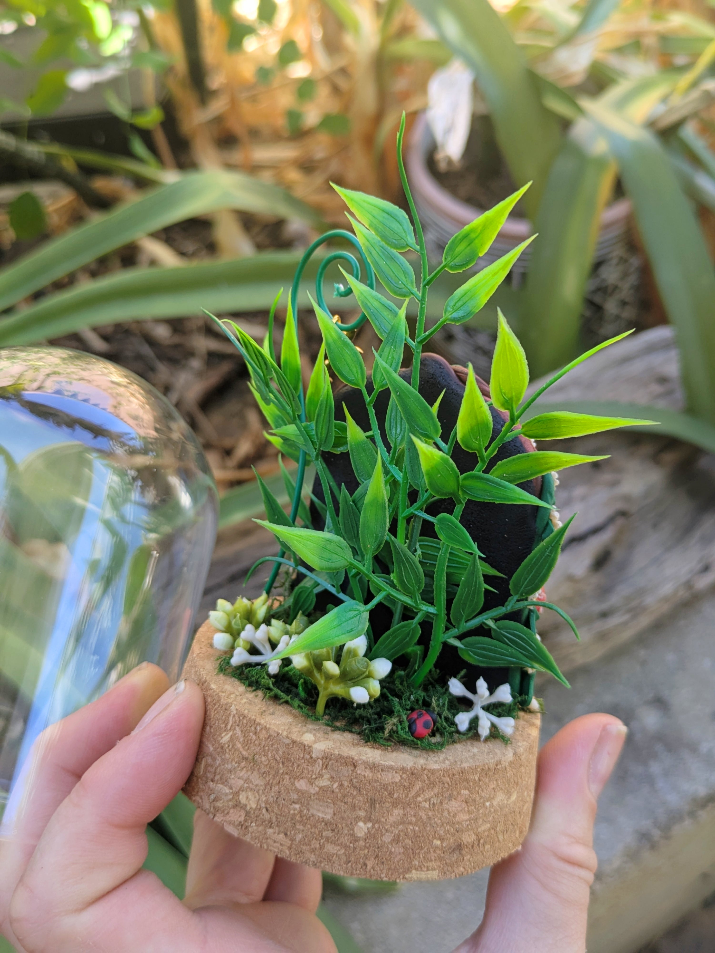 Hand Sculpted Woodland Fairy Door in Glass Dome