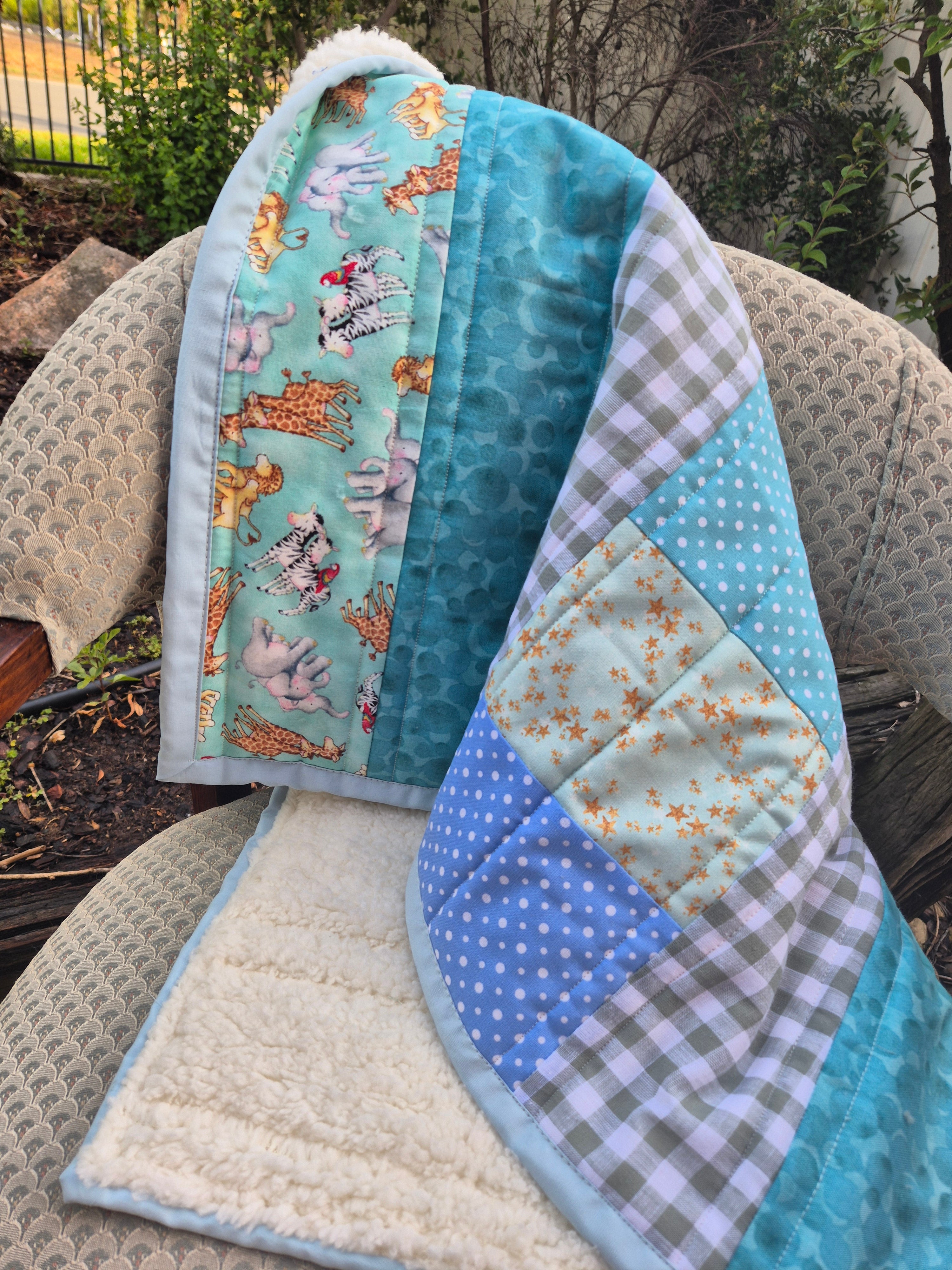 Pram Quilts, gender neutral tones, mint and sage