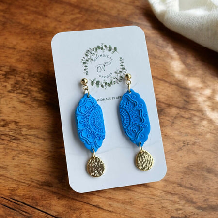 Blue mandala arabesque earrings