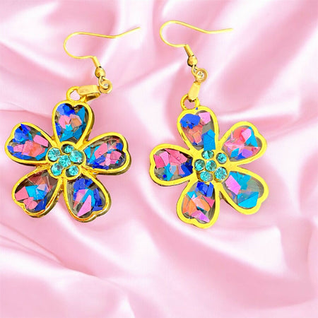 Pink and blue flower earrings