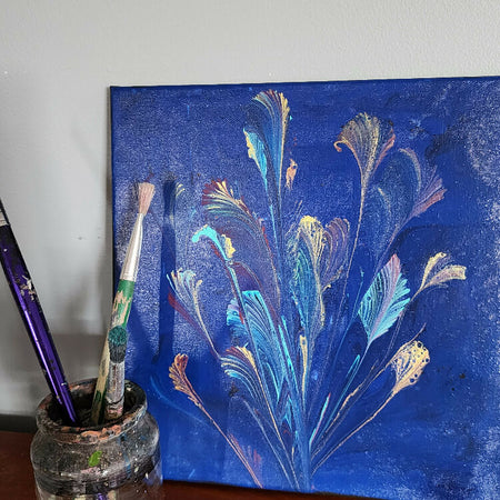 Original Fluid Art Shimmering Florals Painting