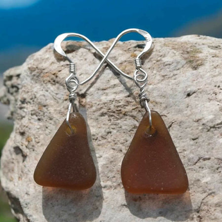 Small Triangle Seaglass and sterling Silver Earrings