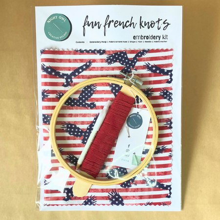 Stars and Stripes Embroidery Kit| Fun French Knots | 22cm x 22cm