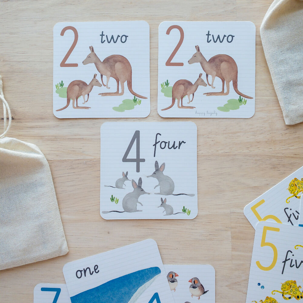 Educational-flashcards-Australian-animal-numbers@happylazuly1