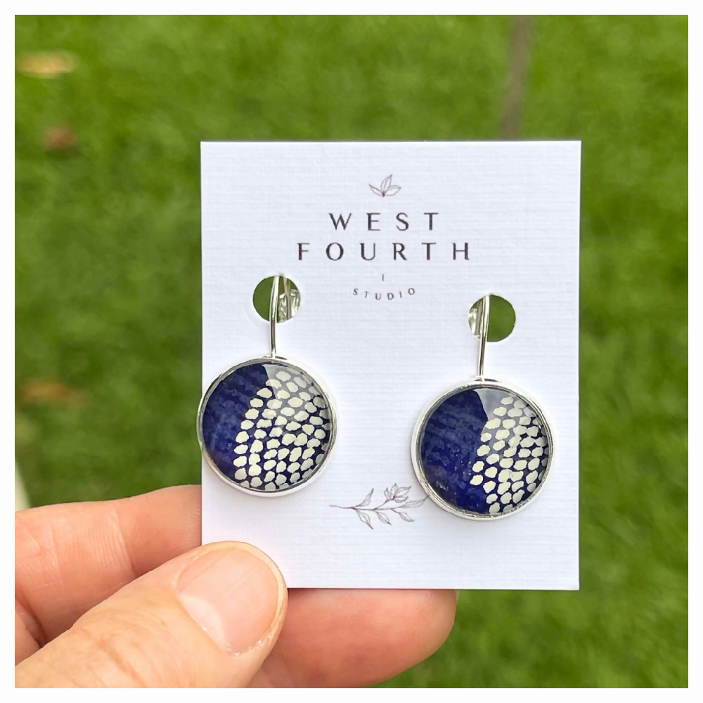 Blue Earrings made with Japanese Papers and Glass