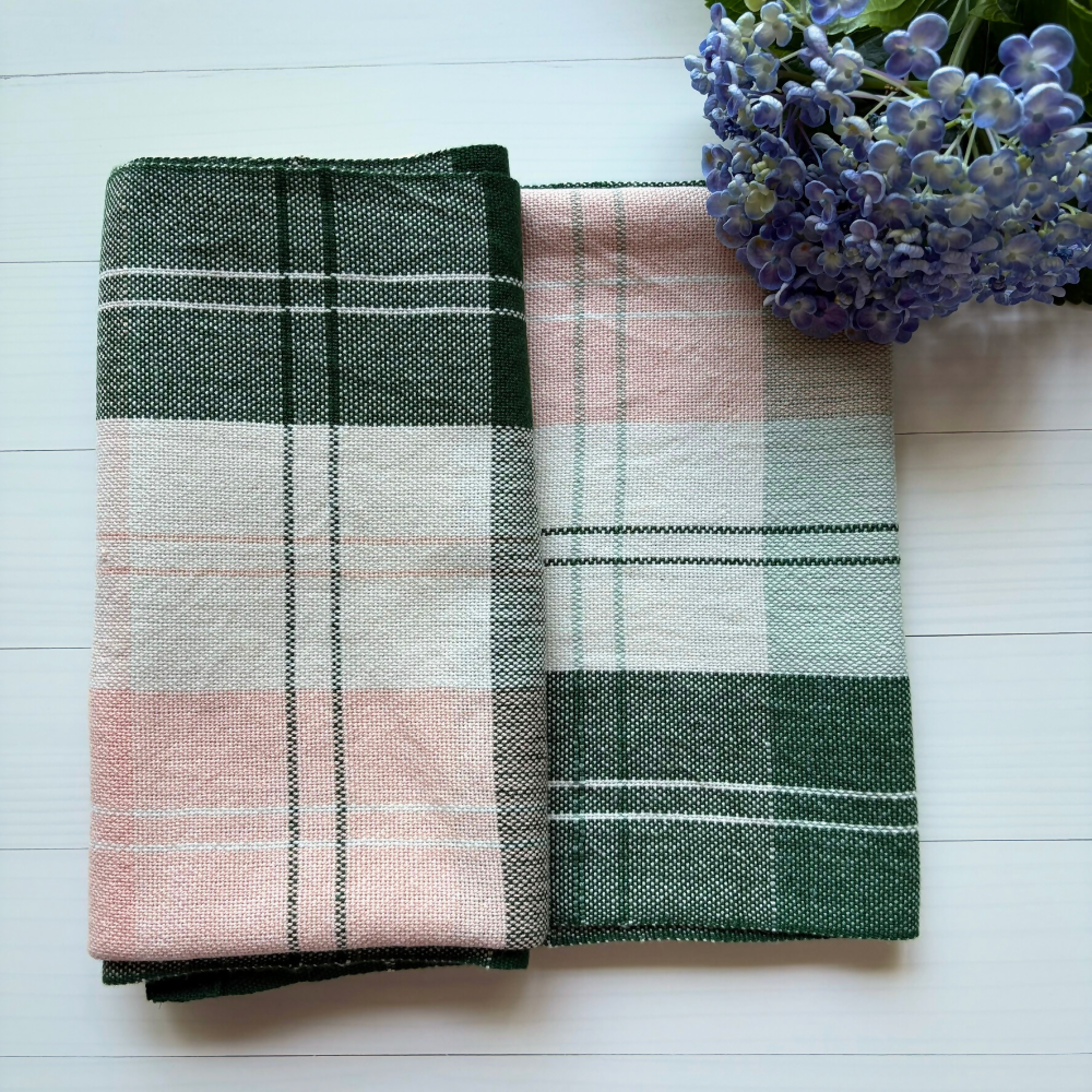 folded-with-flower-green-cream-pink-check-baby-blankets-handwoven-cotton