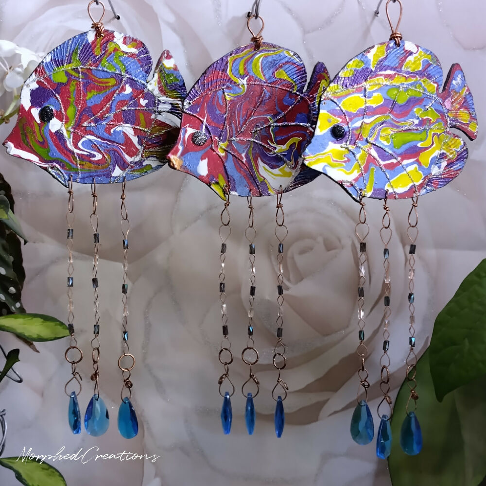 fish suncatcher multicoloured hand painted natural copper glass beads glass crystals 5