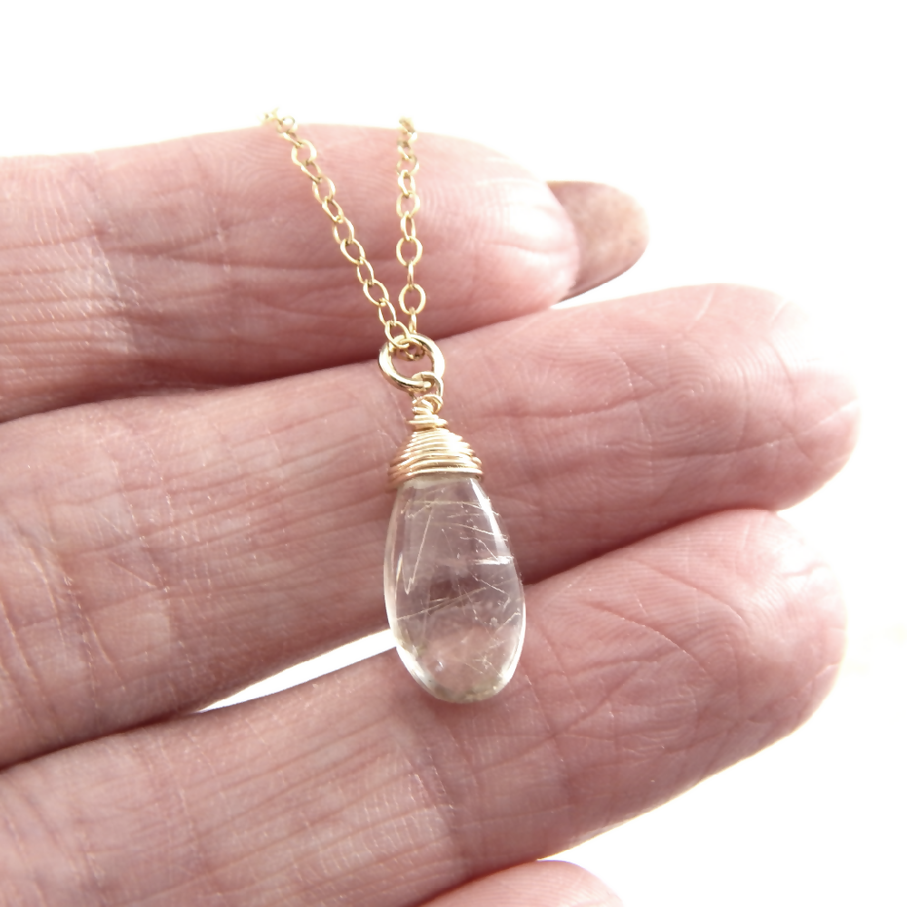 Smooth Golden Rutilated Quartz Necklace Gold Filled