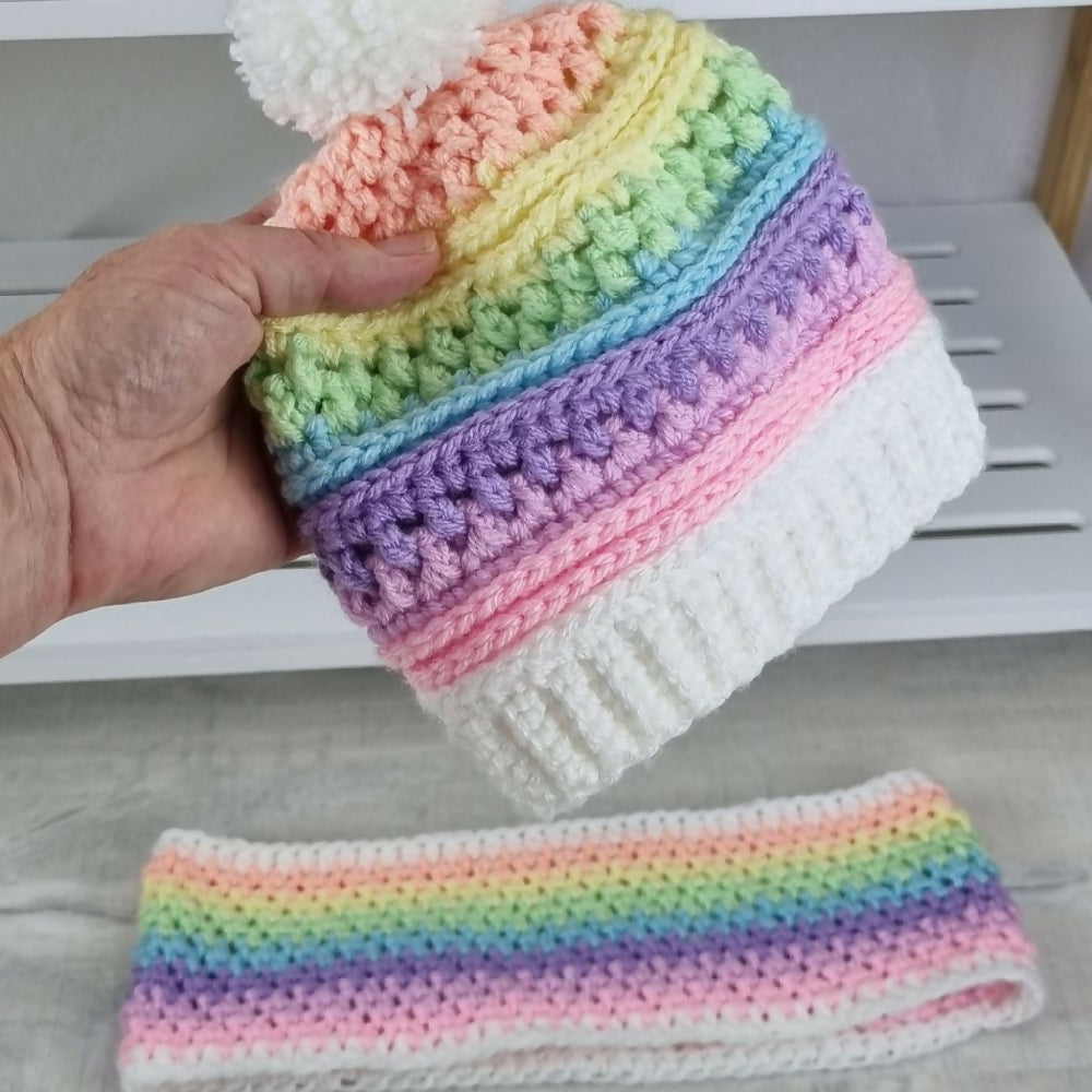 Rainbow Beanie and Cowl 4