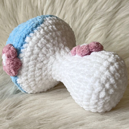 Crochet Whimsical Mushroom - Blue / White / Dusty pink