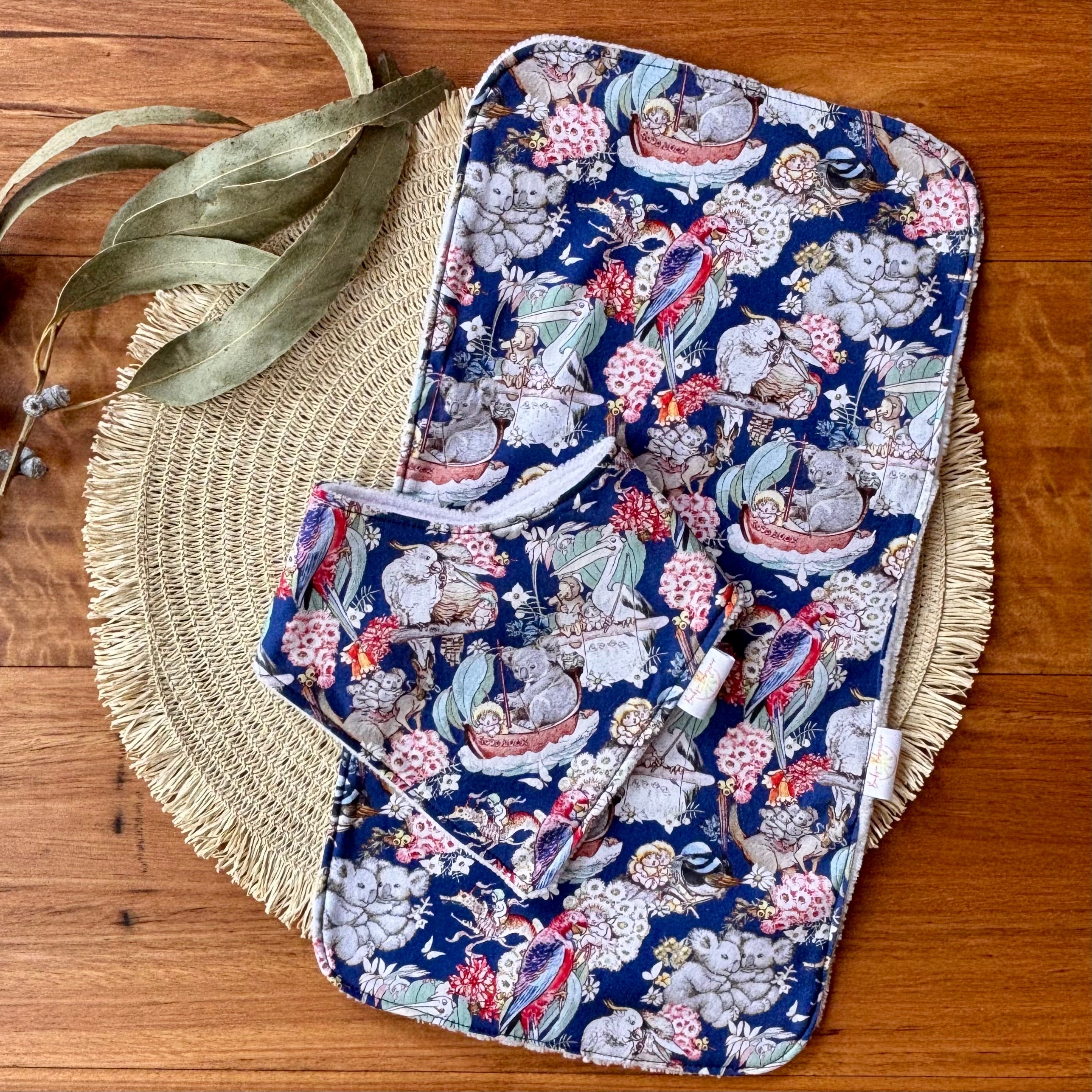 Baby Bib and Burp Cloth Set | May Gibbs Gumnut Baby Adventures | Ready to Ship