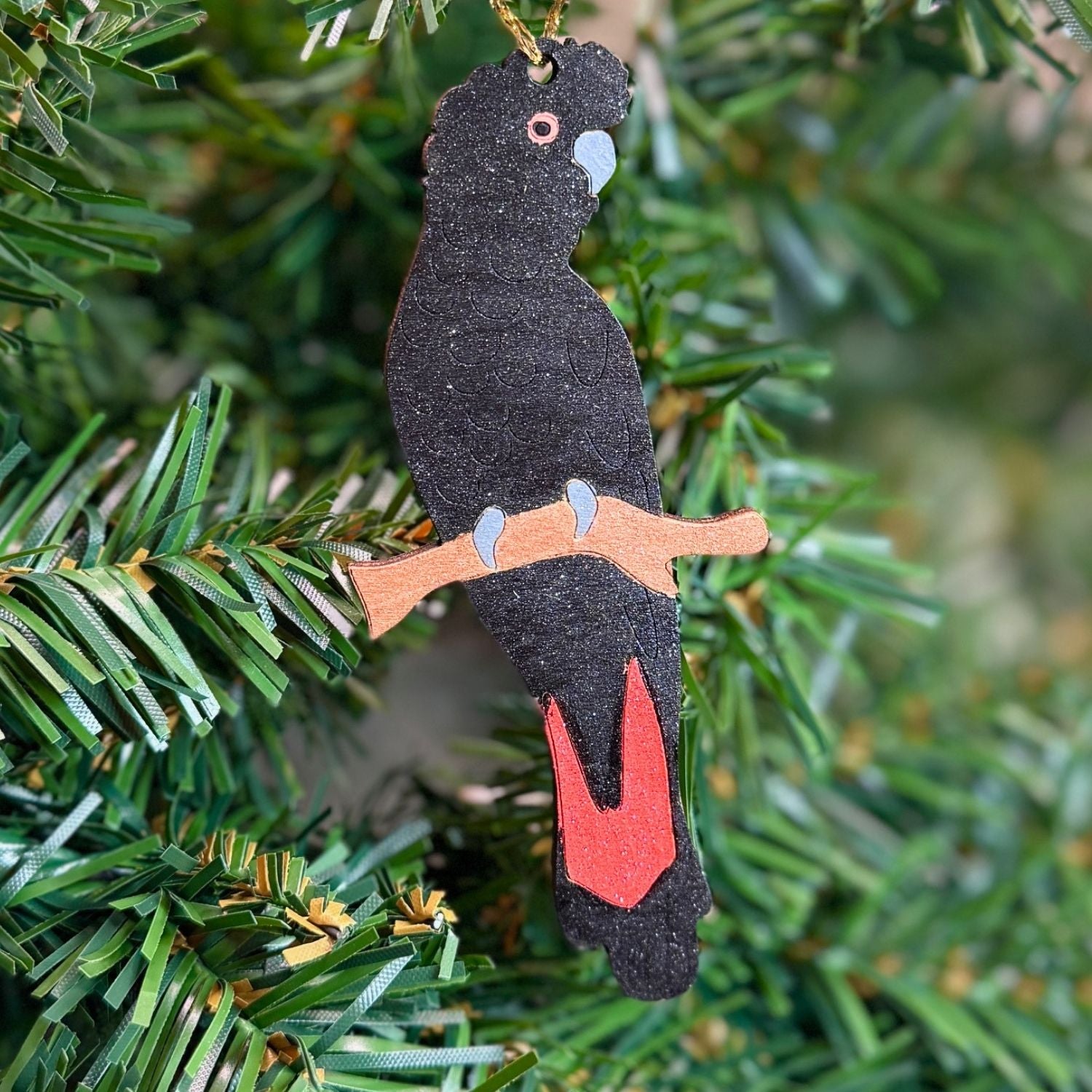 Red Tailed Black Cockatoo Hand Painted Christmas Decoration