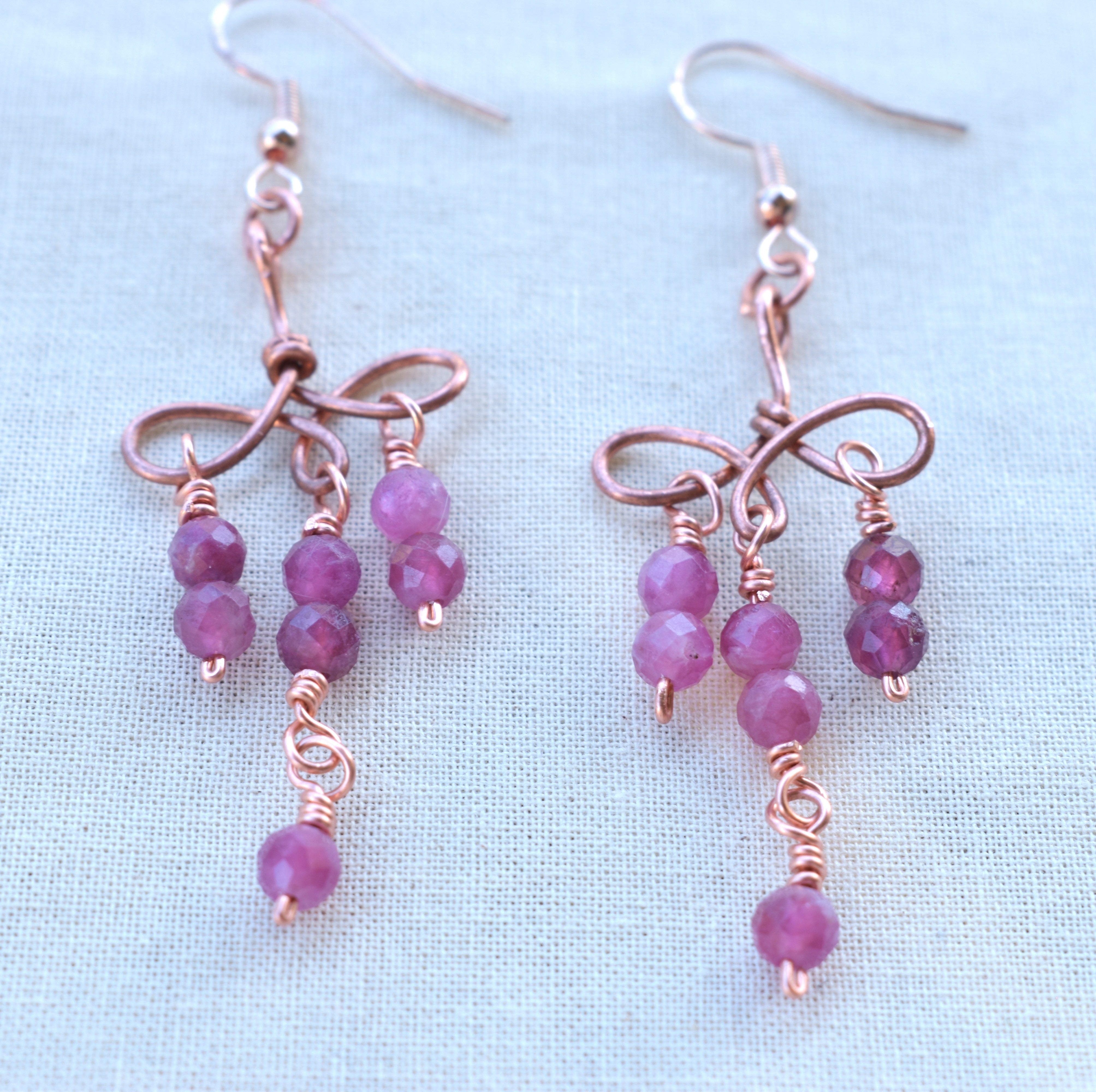 Ribbon Cascade - Tourmaline & Copper Earrings