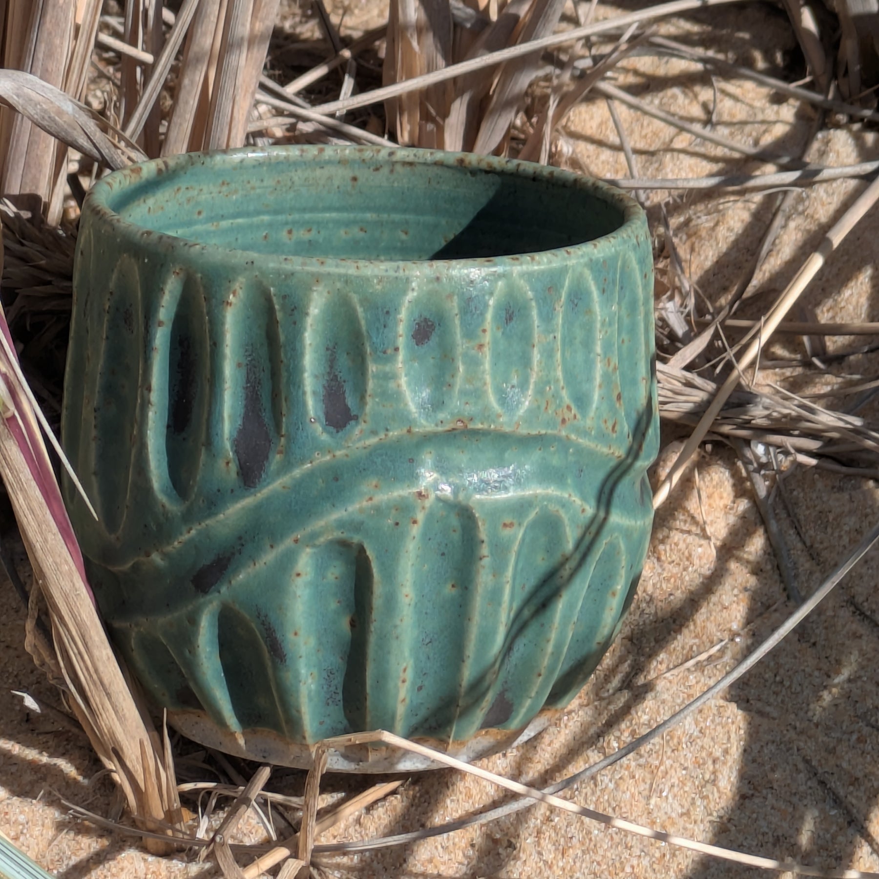 Rustic gum leaf green fluted tumbler