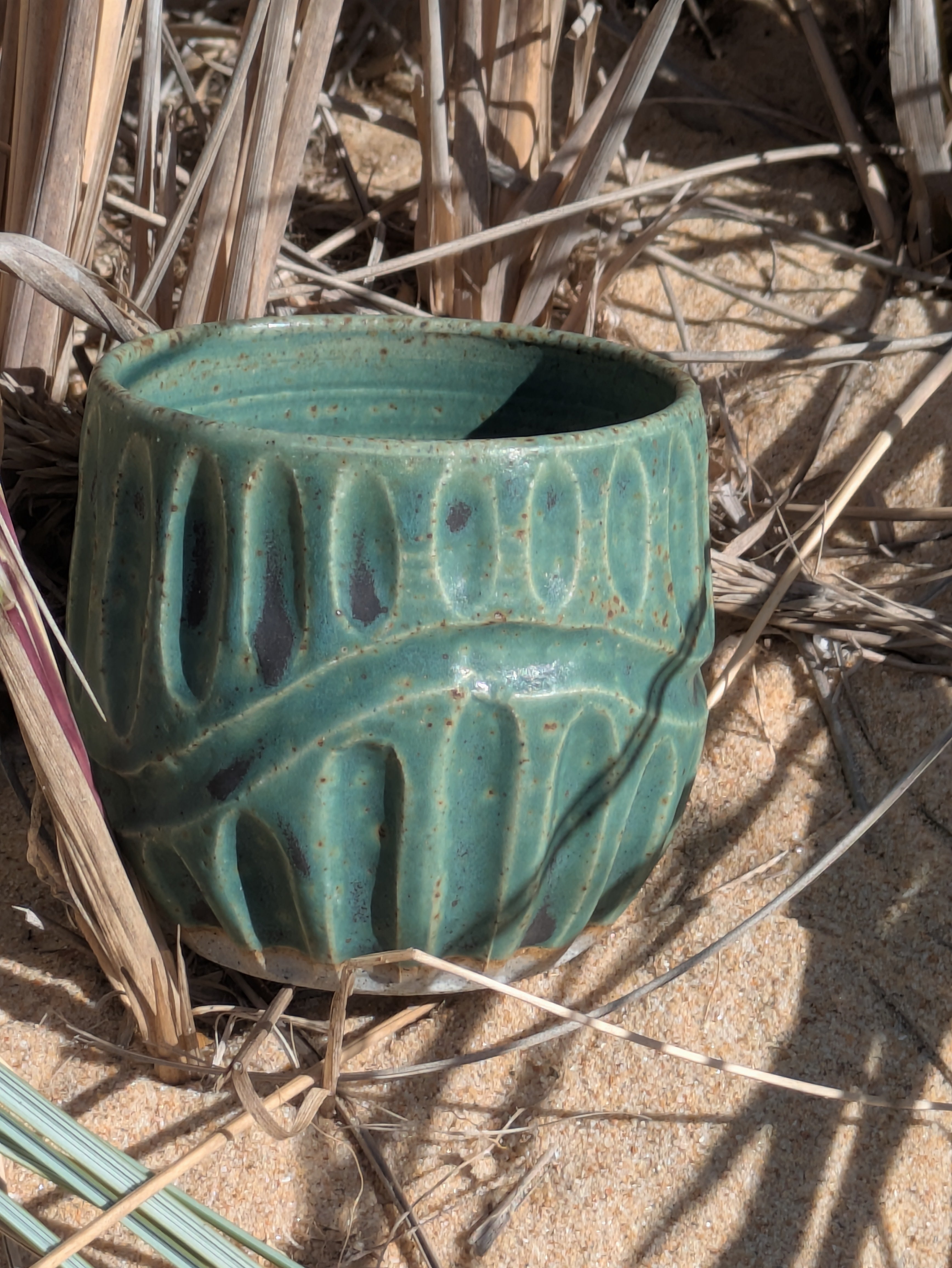 Rustic gum leaf green fluted tumbler