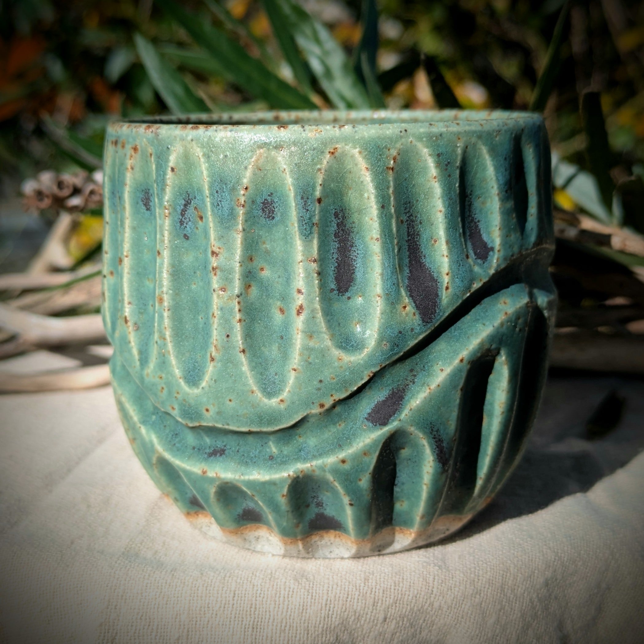 Rustic gum leaf green fluted tumbler