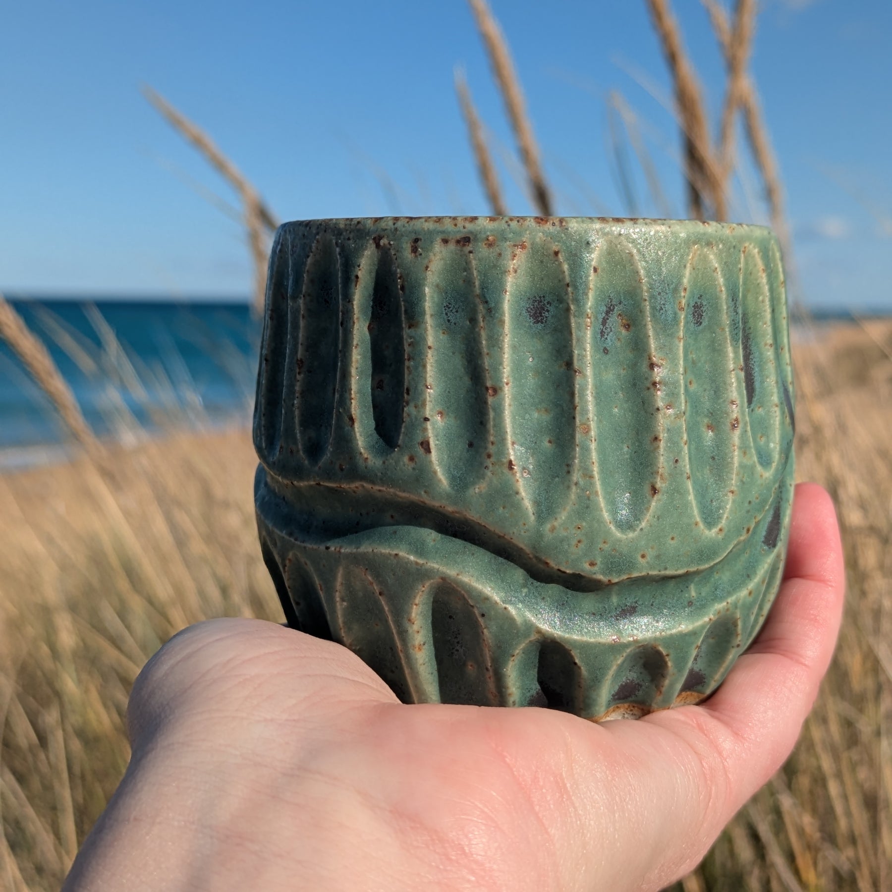 Rustic gum leaf green fluted tumbler