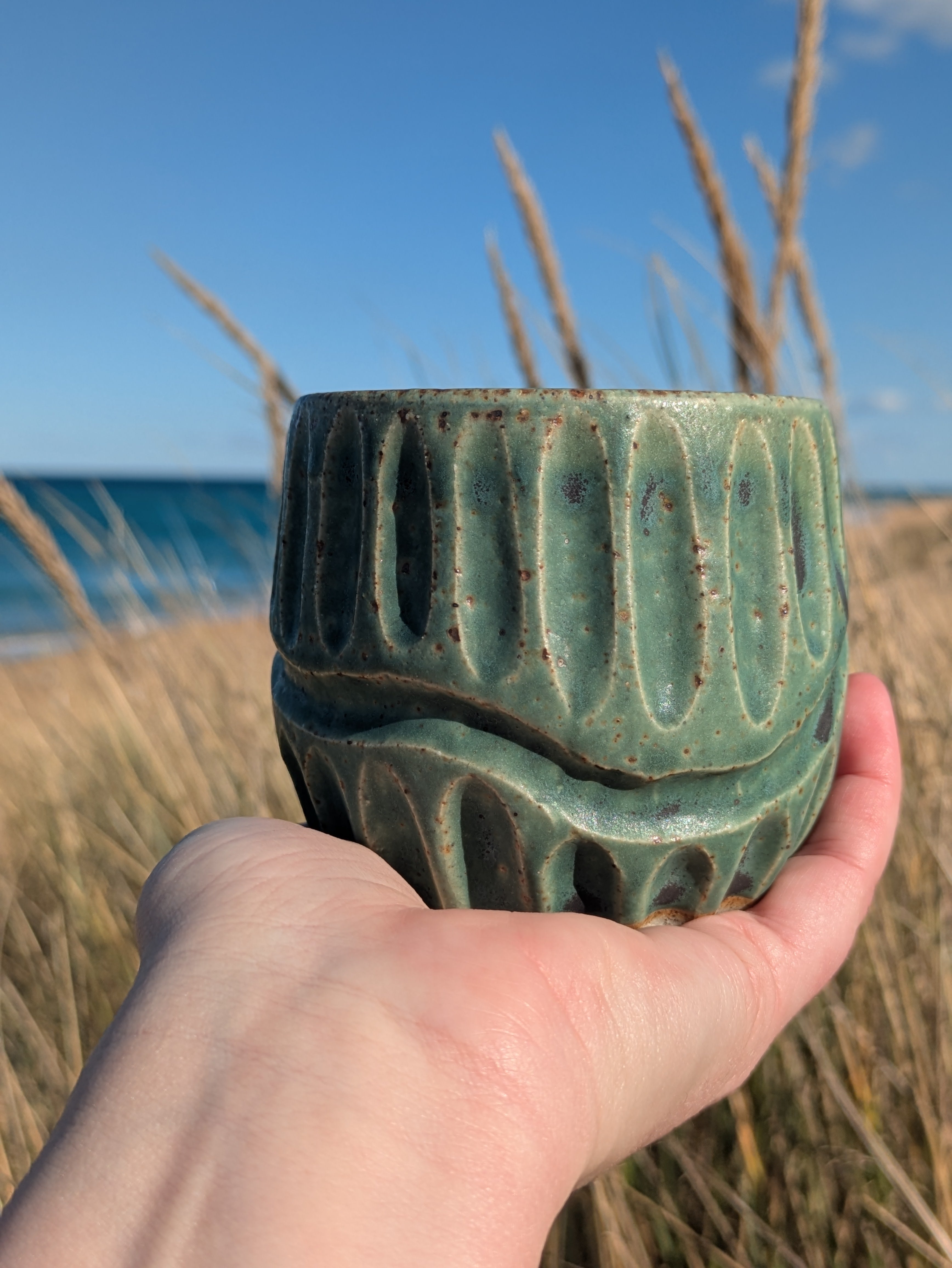 Rustic gum leaf green fluted tumbler