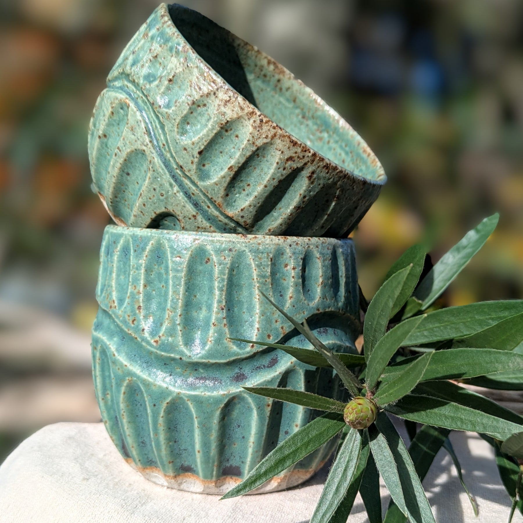 Rustic gum leaf green fluted tumbler