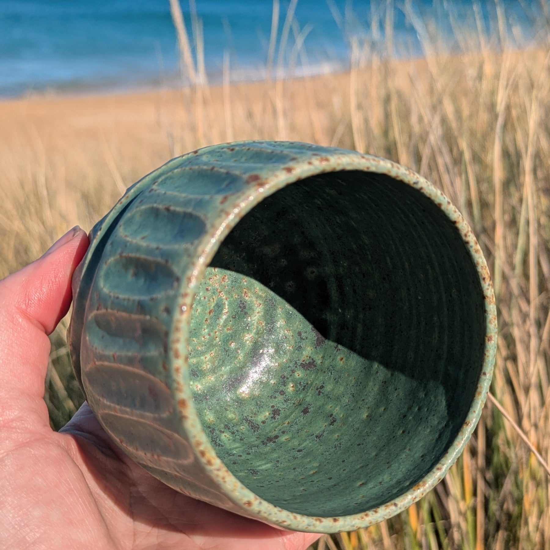 Rustic gum leaf green fluted tumbler
