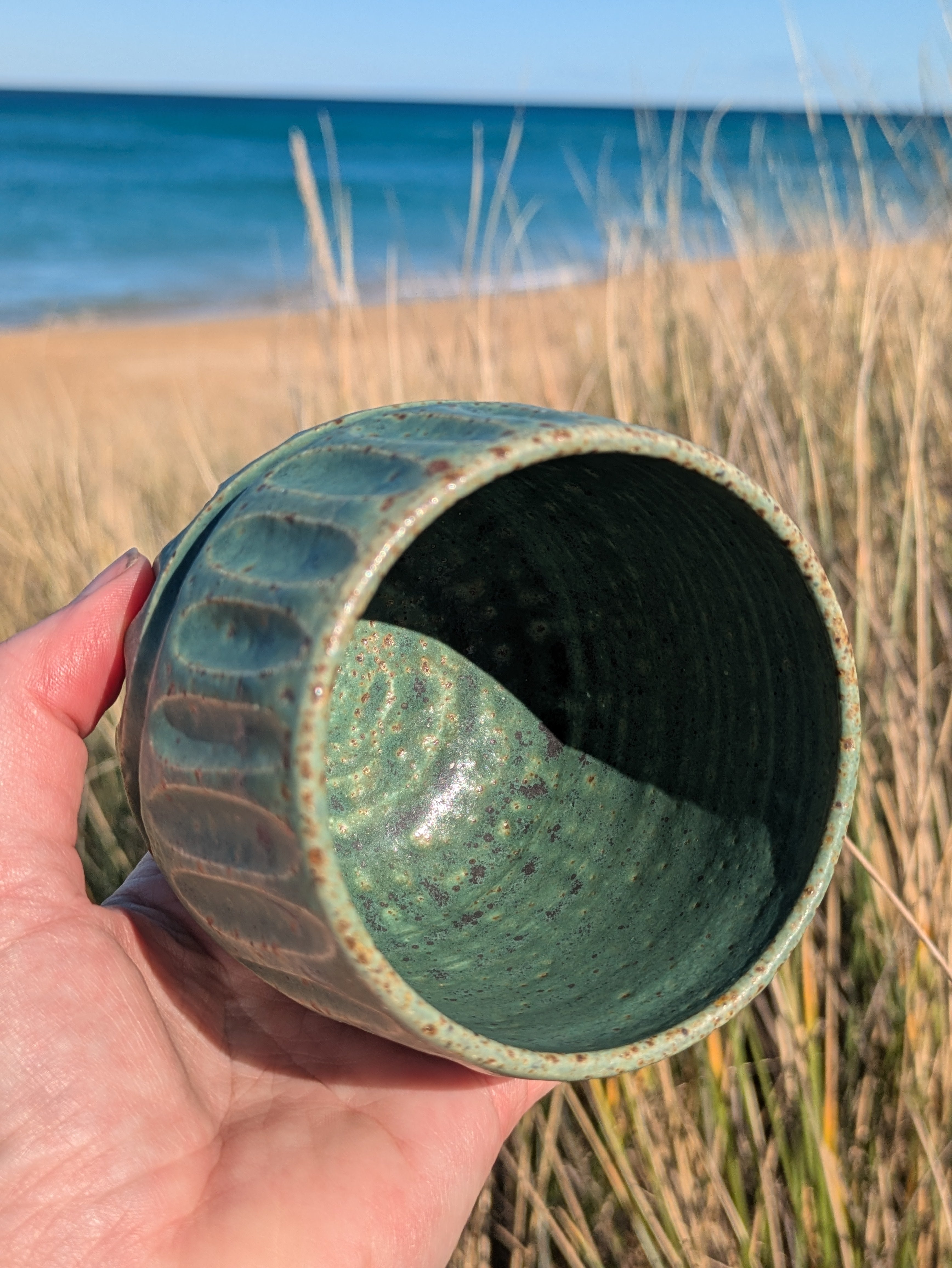 Rustic gum leaf green fluted tumbler
