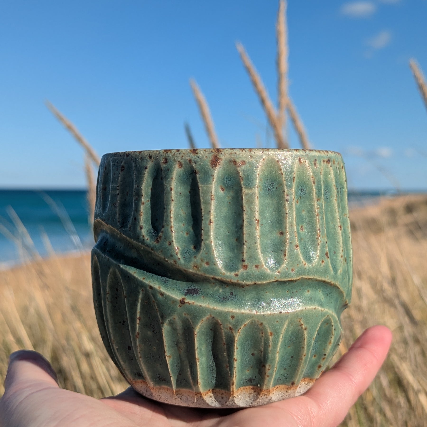 Rustic gum leaf green fluted tumbler