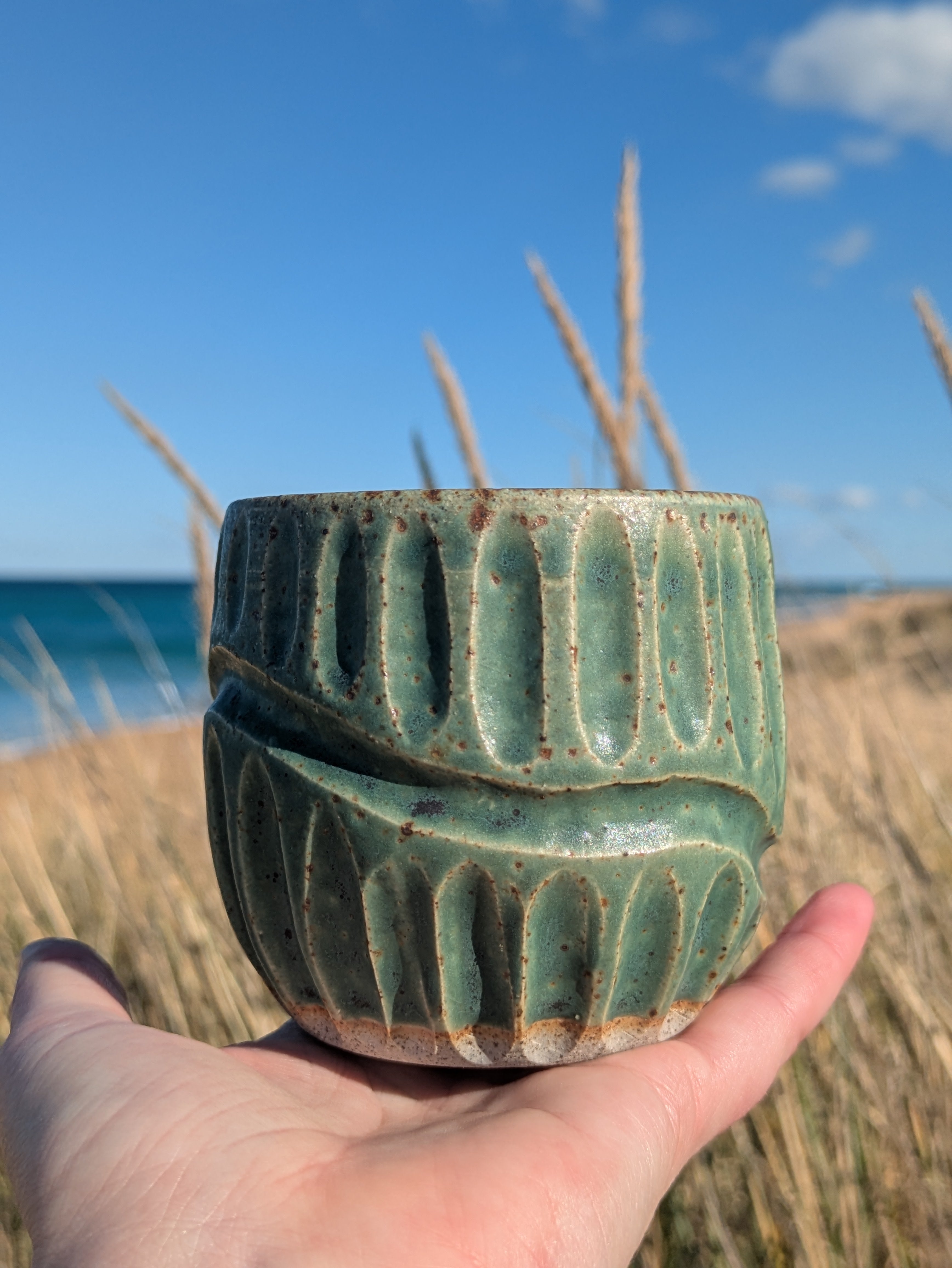 Rustic gum leaf green fluted tumbler
