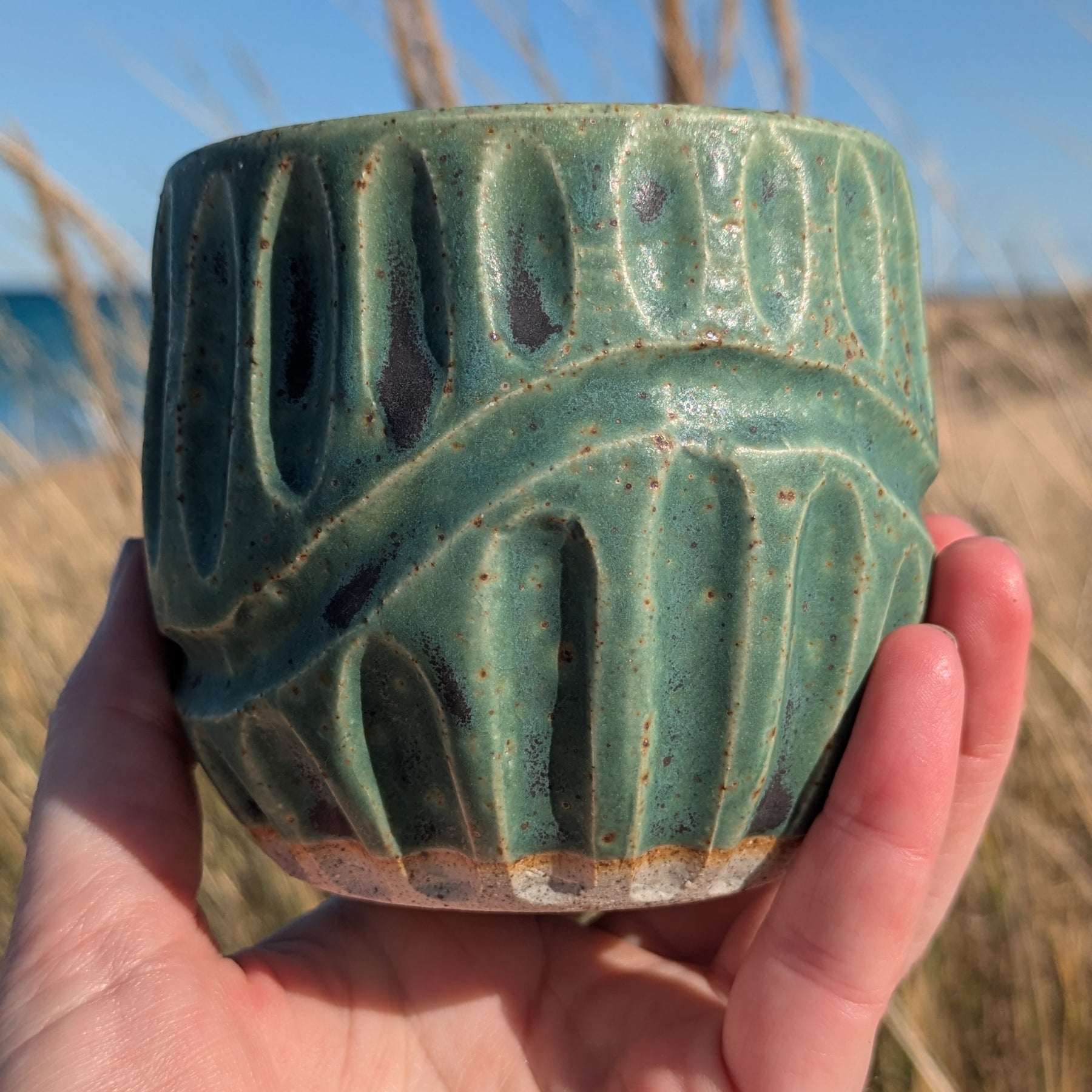Rustic gum leaf green fluted tumbler