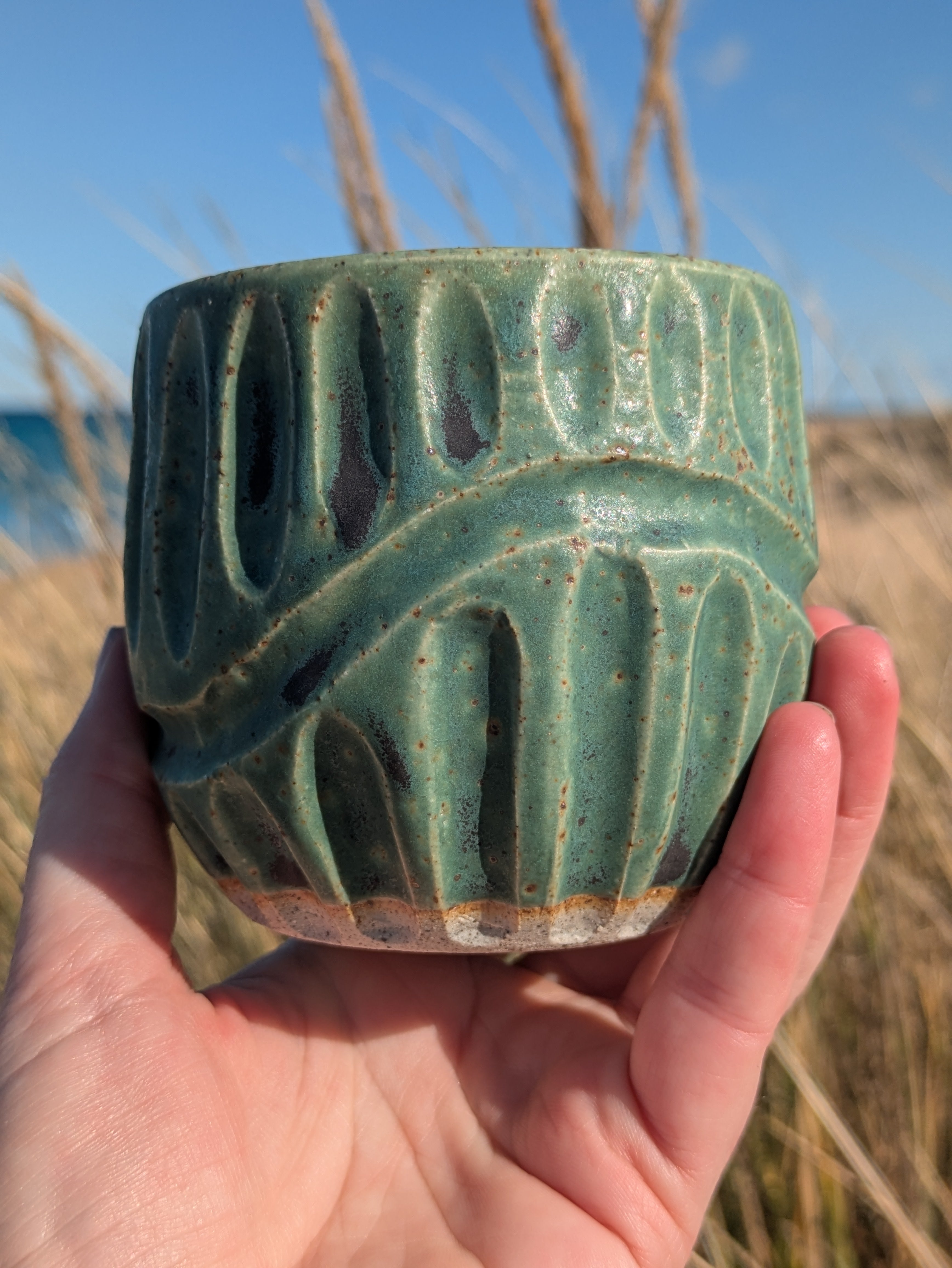 Rustic gum leaf green fluted tumbler