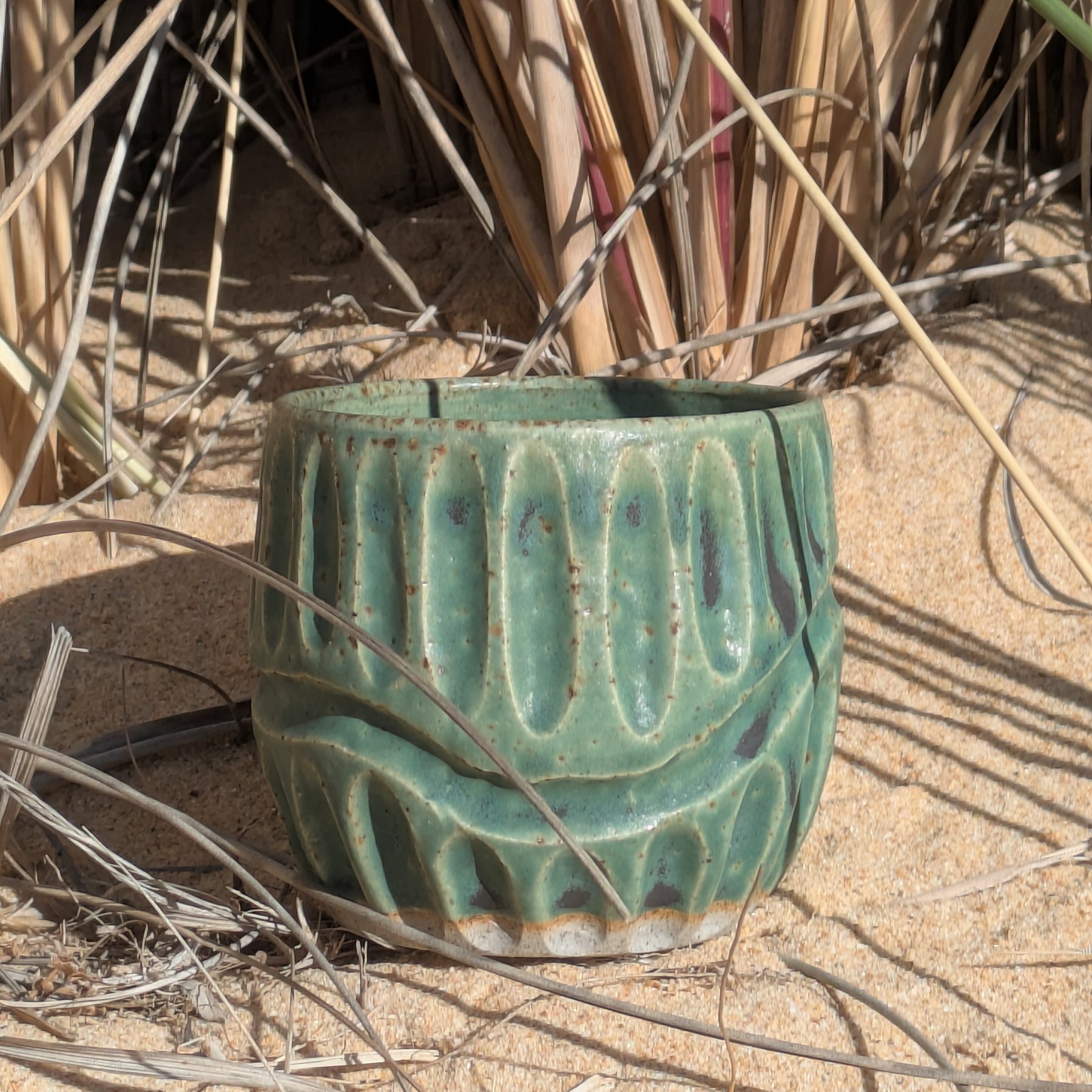 Rustic gum leaf green fluted tumbler