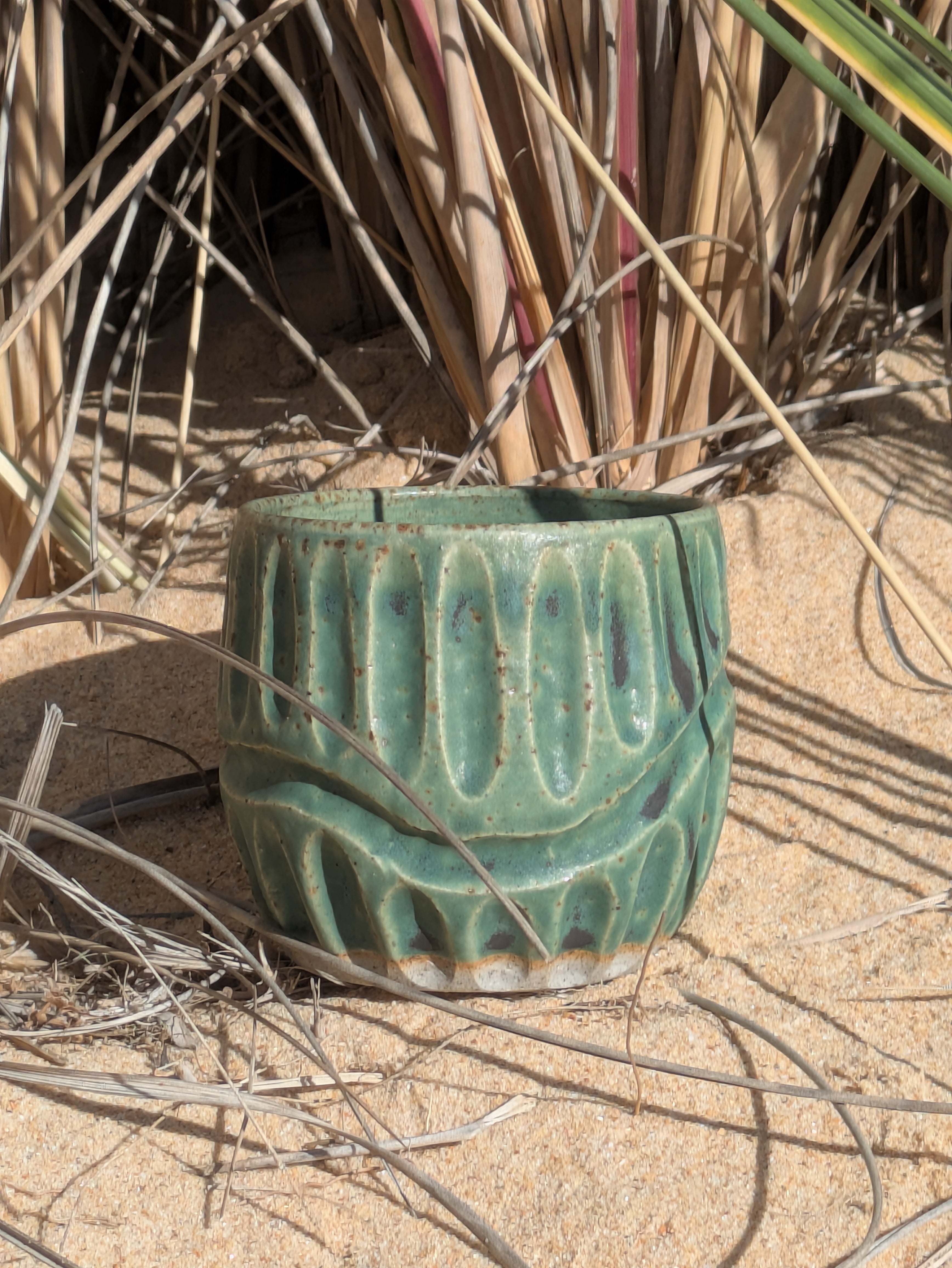 Rustic gum leaf green fluted tumbler