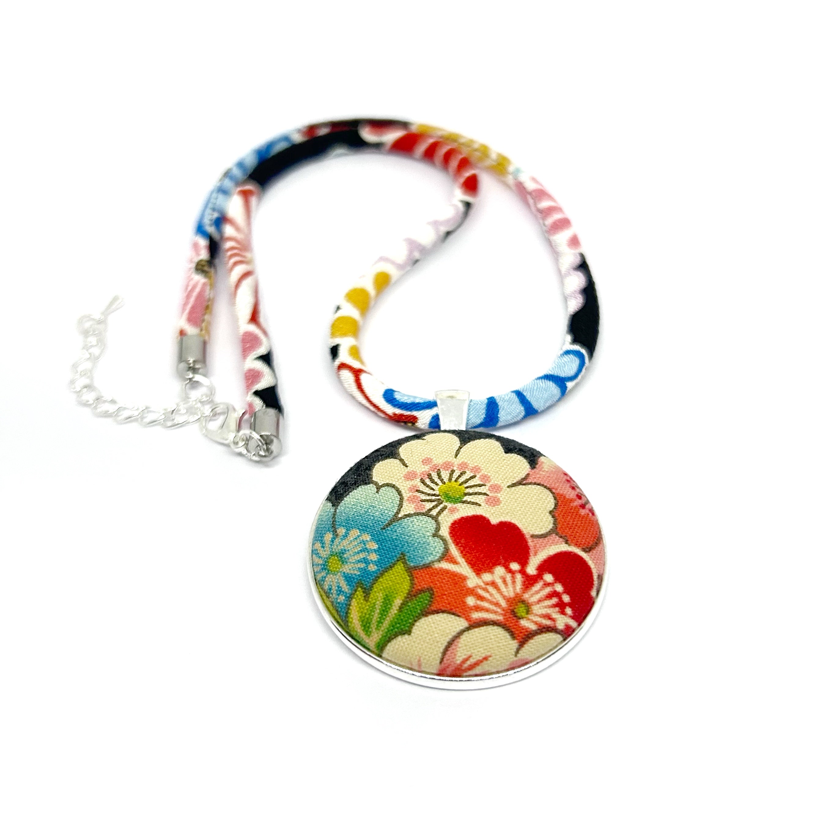 Kimono Pendant Necklace - Red and Aqua