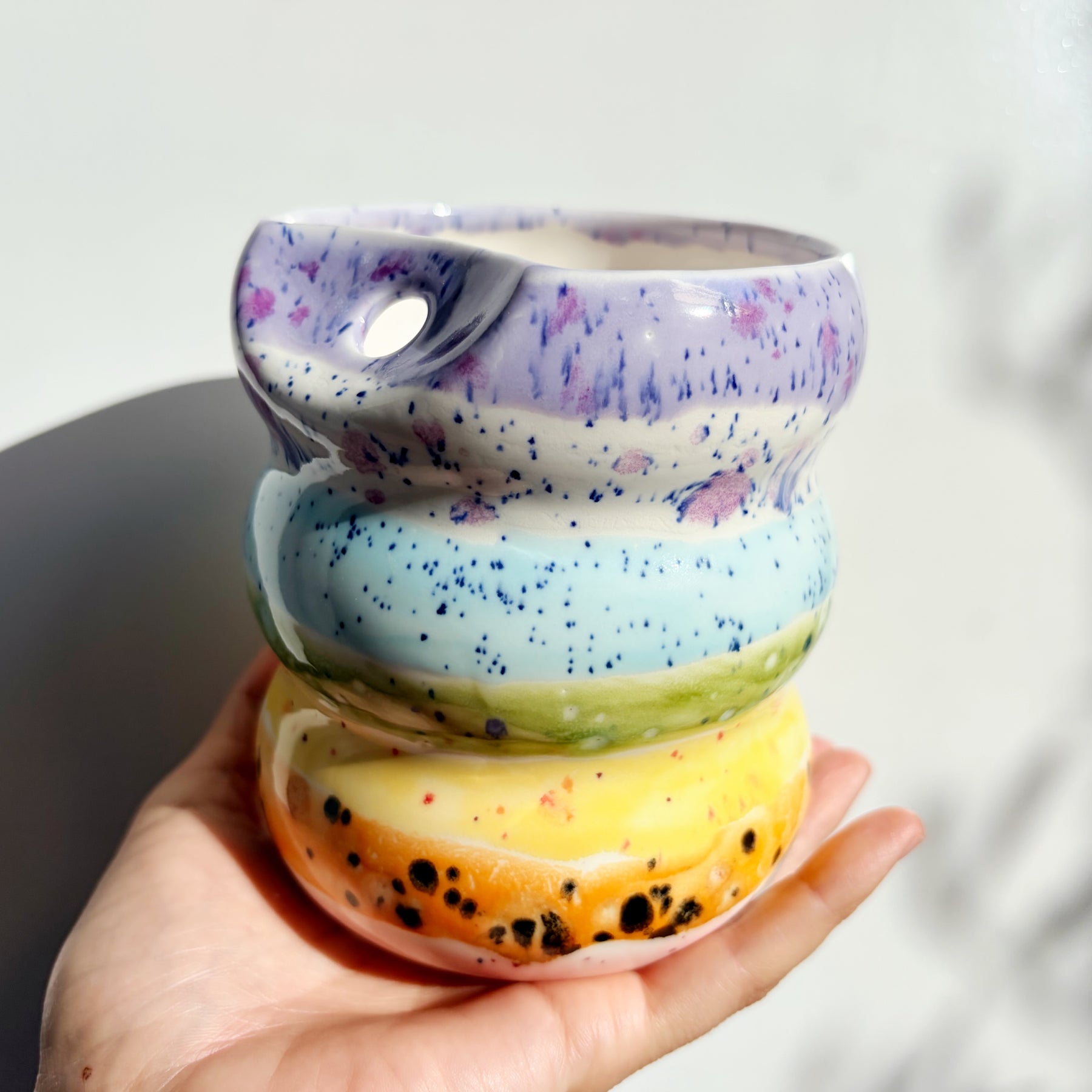 Handcrafted Porcelain Tumbler with Silicon Straw, 600mL Bubble Cup in Rainbow Glaze