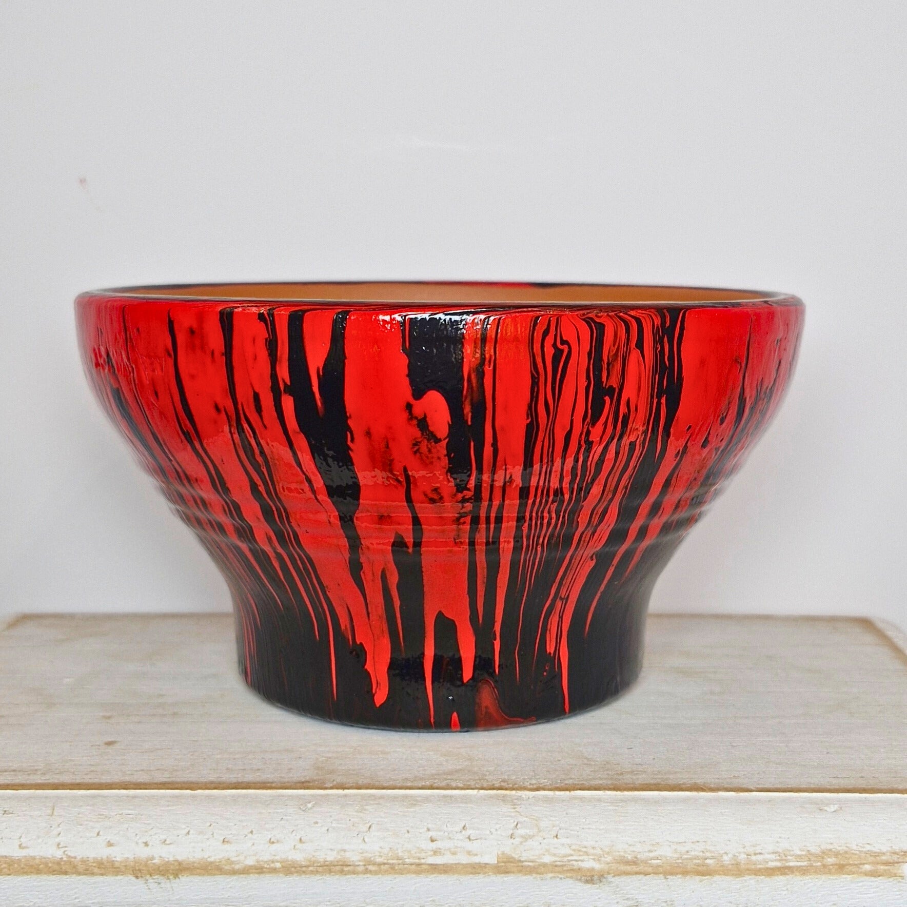 Hand Painted Terracotta Pot 15cm Black and Red