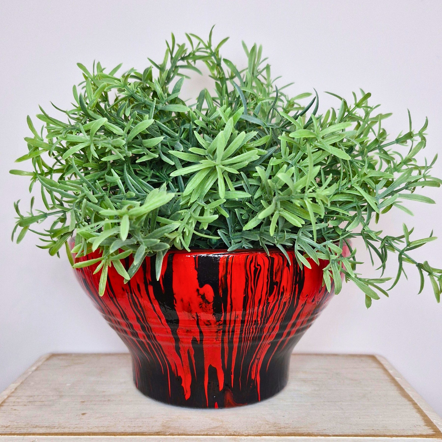 Hand Painted Terracotta Pot 15cm Black and Red