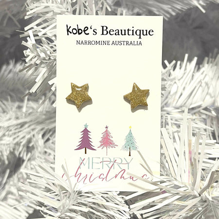 Christmas Gold Glitter Star Studs