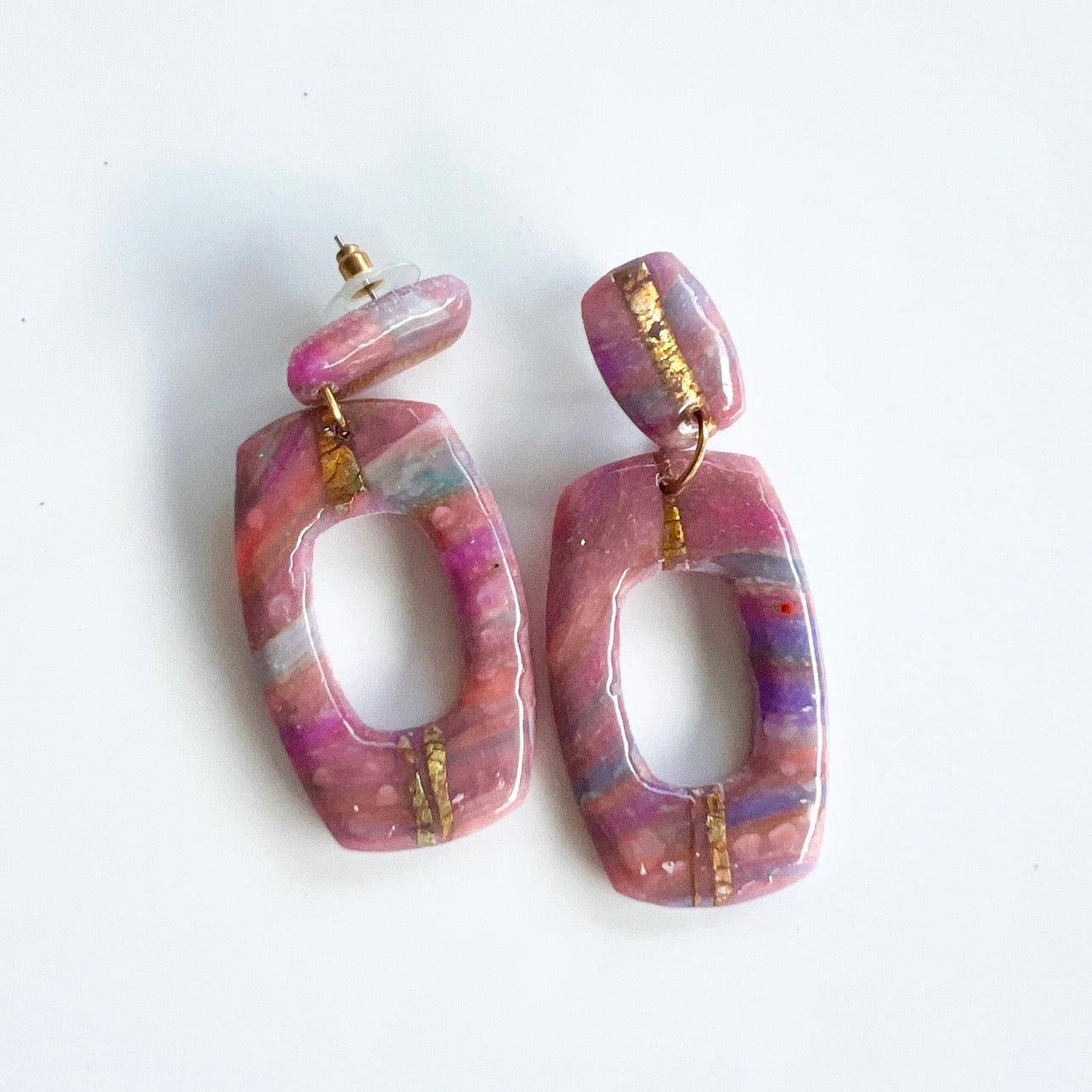 Earrings ~ Dangles~Blush~Gold Leaf~Marble Look