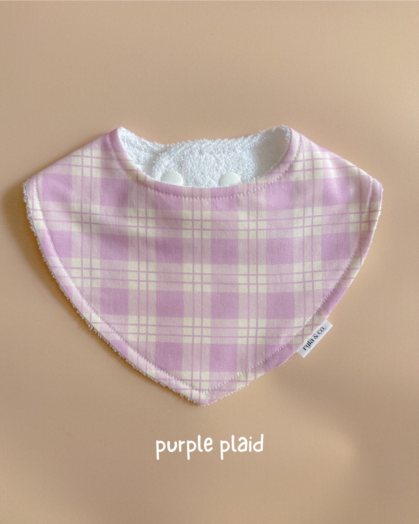 Baby bib, bow headband - Purple Plaid