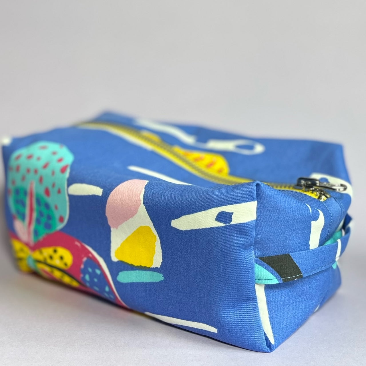 Blue, repurposed vintage fabric box POUCH