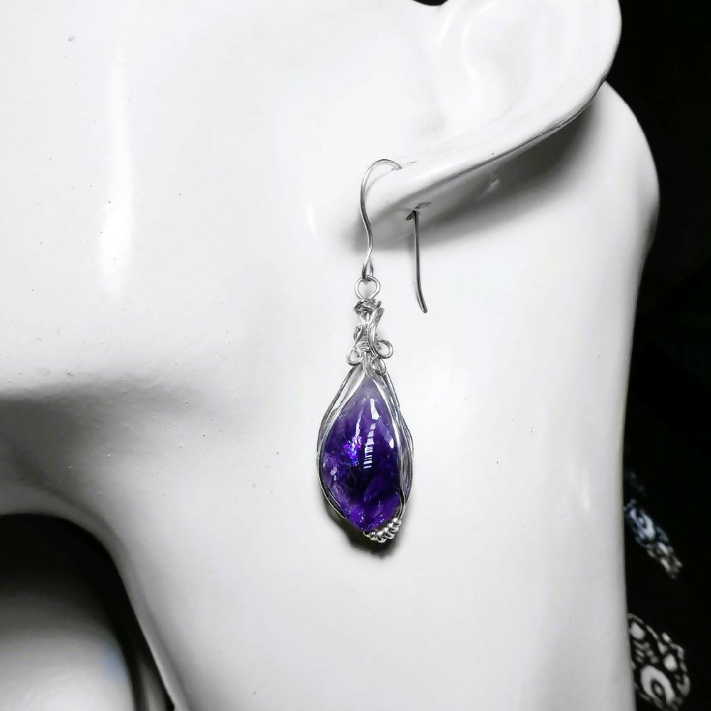Amethyst Crystal earrings Sterling silver