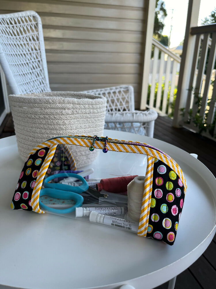 Clearly Trixie pouch - Black Licorice Inner Dots by Me and My Sister Designs with yellow piping