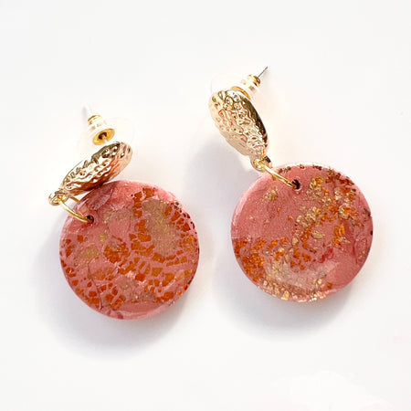 Earrings~Copper~Gold Leaf~Polymer Clay Dangles~Resin