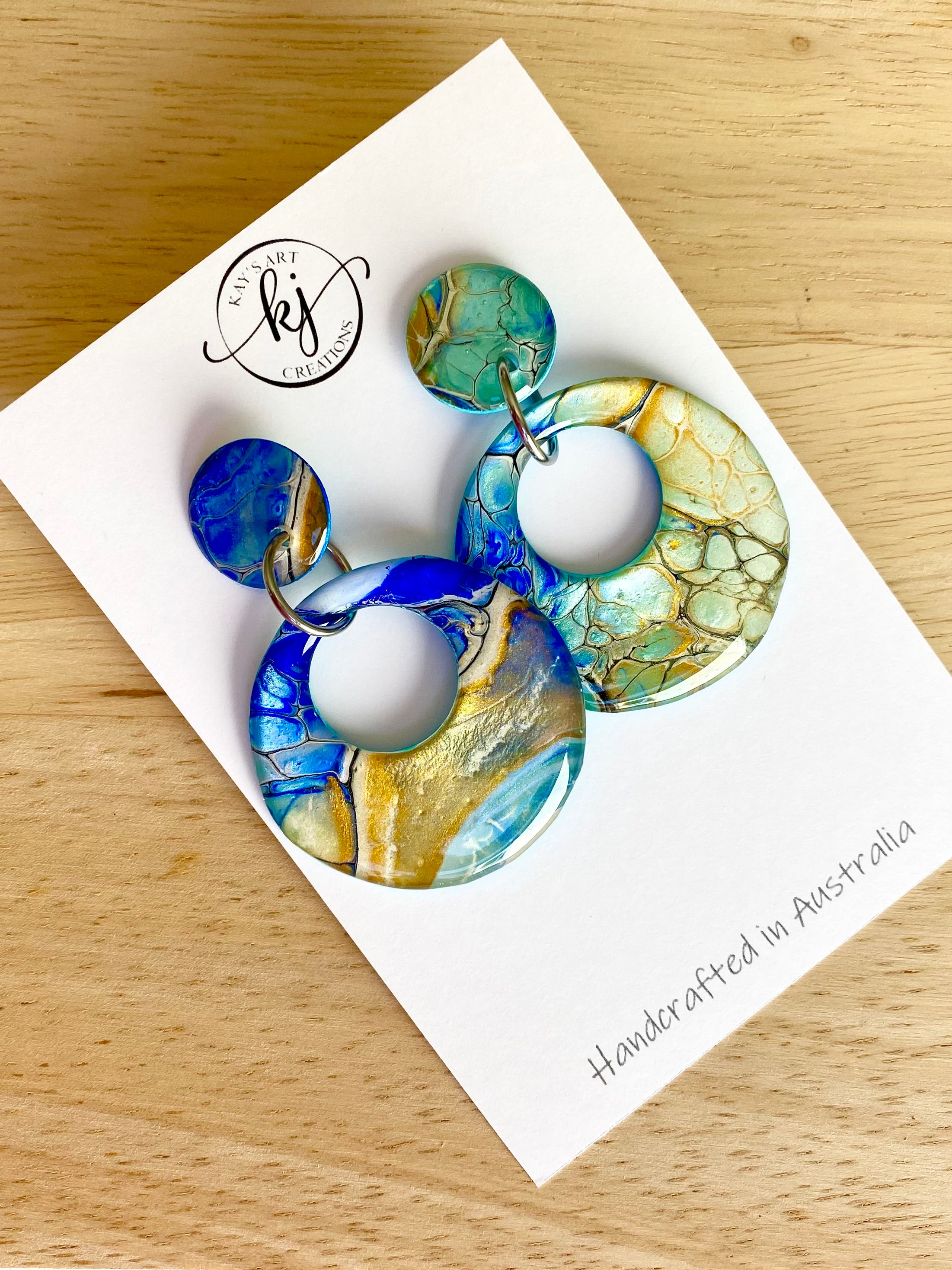 Hand Painted Turquoise Ultramarine Stud Dangle Earrings