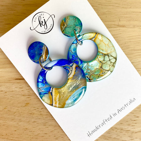 Hand Painted Turquoise Ultramarine Stud Dangle Earrings