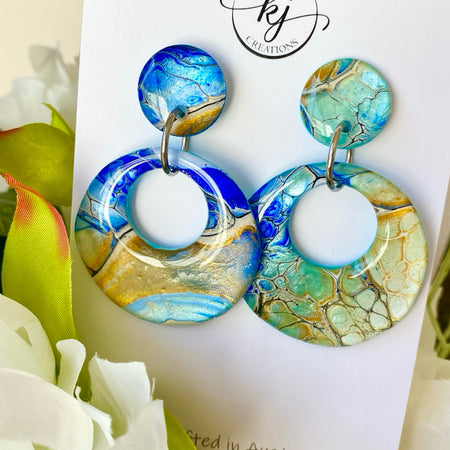 Hand Painted Turquoise Ultramarine Stud Dangle Earrings